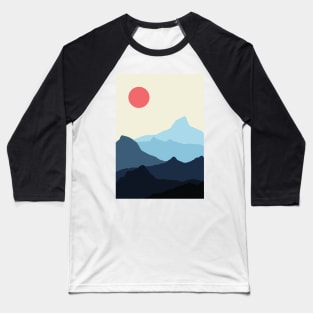 Minimalist Blue and Orange Mountainous Sunset Landscape Baseball T-Shirt